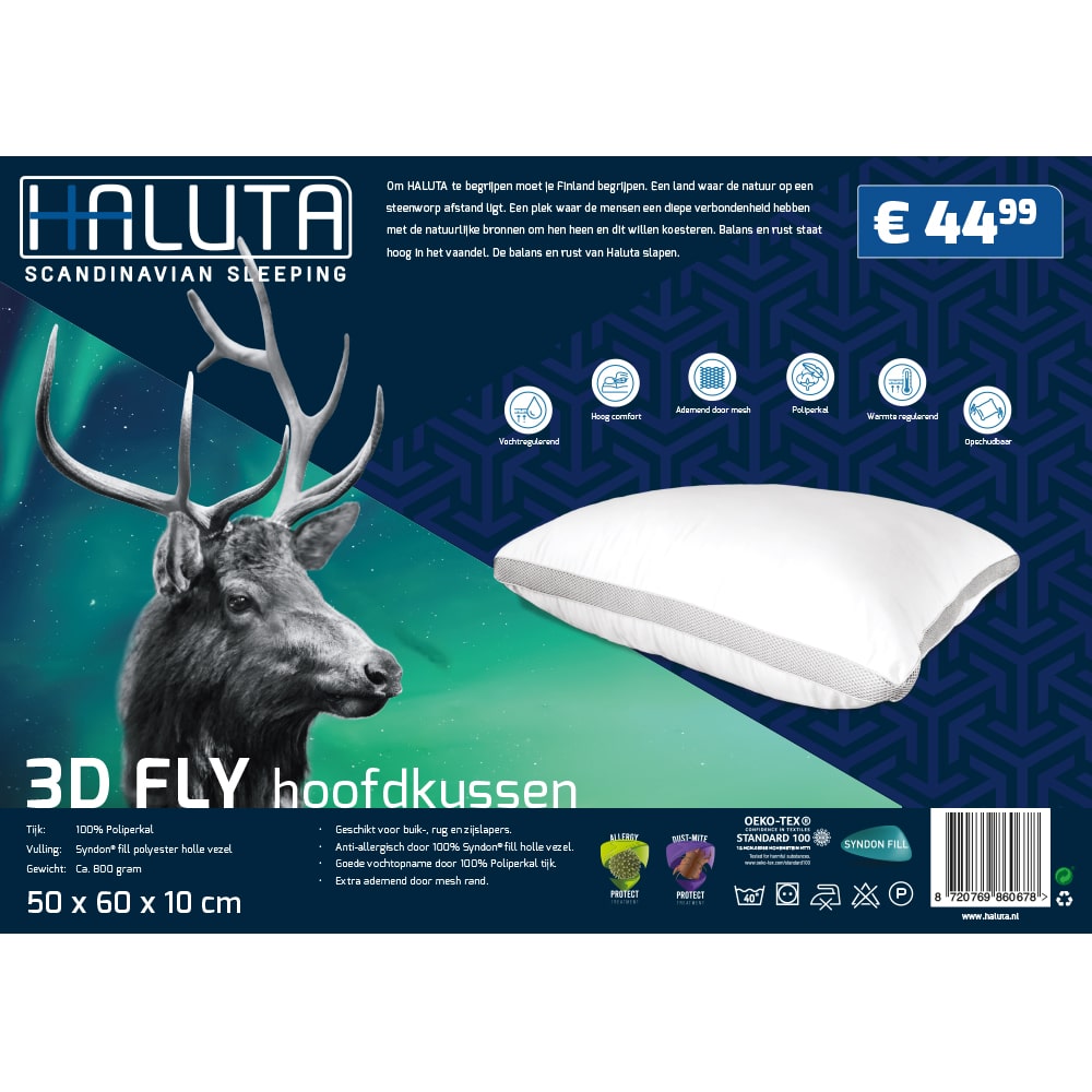 Haluta 3D Fly - Poliperkal Box 3D Air Hoofdkussen - 50 x 60 x 10 cm - Afbeelding 2