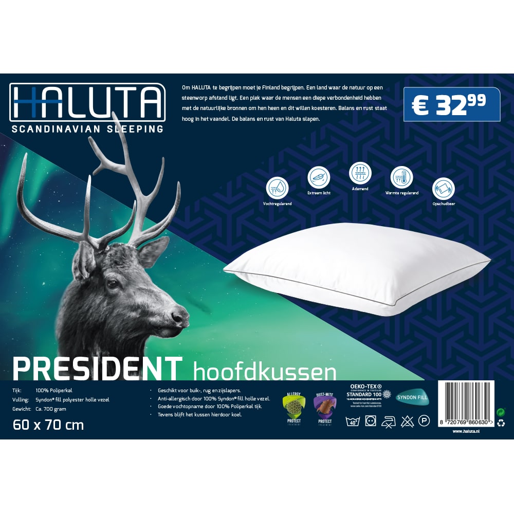Haluta President - Poliperkal Classic Hoofdkussen - 60 x 70 x 10 cm - Afbeelding 2