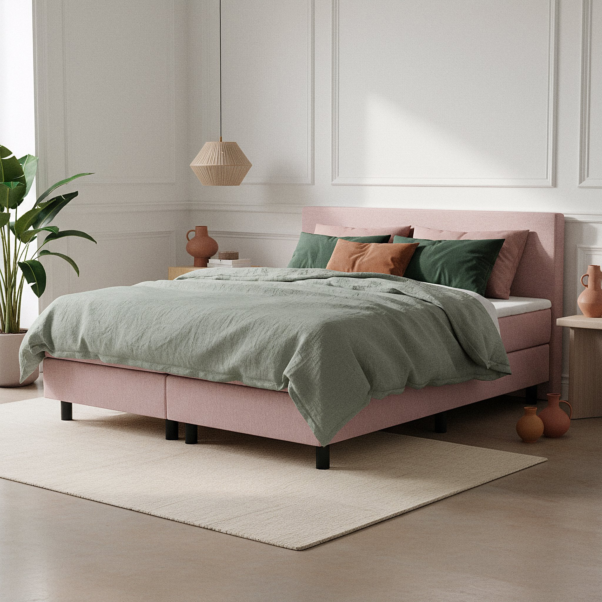 Boxspring roze in een trendy slaapkamer